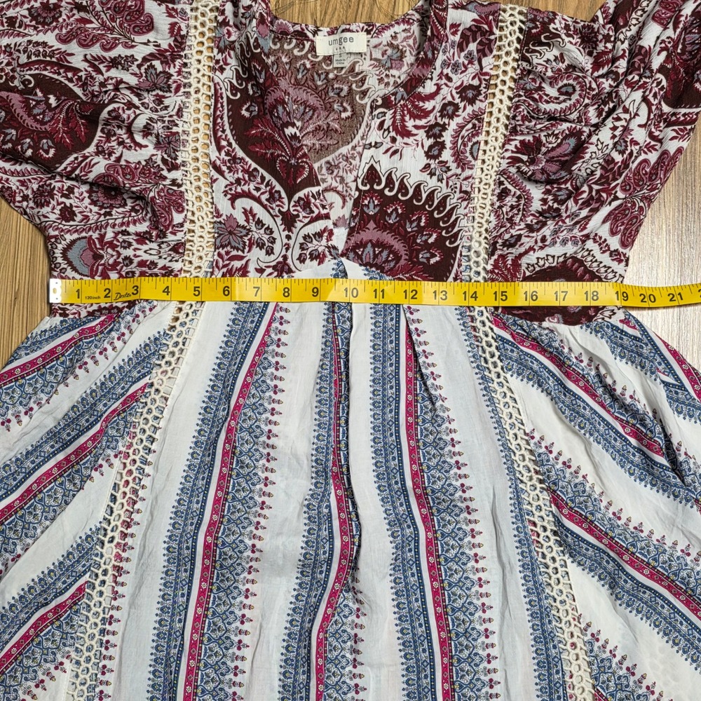 Umgee Paisley Stripe Boho Tunic Dress Women's‎ Size Small V Neck 3/4 Sleeve - Picture 7 of 7